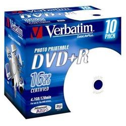DVD+R 4.7 16X JEWELL Pack10 IMPRIMIBLE VERBATIM (PRINTABLE)