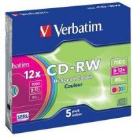 CDRW 700 8/12 SLIM Pack5 COLORES VERBATIM