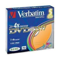 DVD+RW 4.7 1-4X Pack5 SLIM COLORES VERBATIM